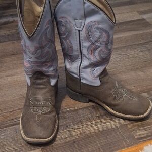 Old West Tan and Light Blue Cowboy Boots